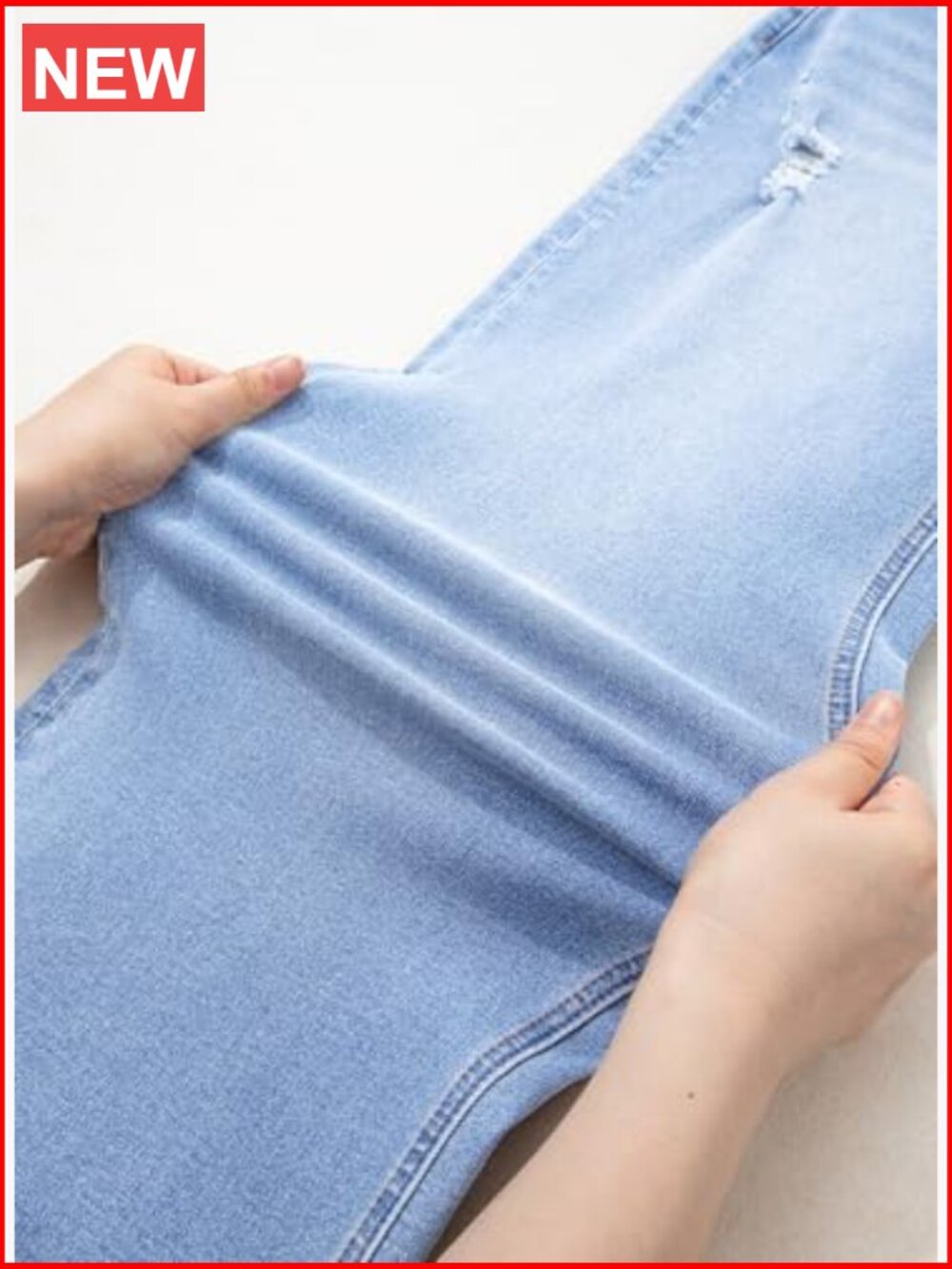 High Waisted Wide Leg Jeans Distressed Straight Leg Folded Hem Stretchy Denim - Picture 5 of 6